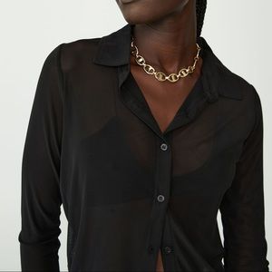 XS BLACK SHEER BUTTON UP